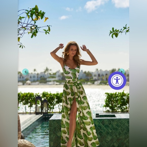 NWT Melissa Odabash Elsa Palm White Crepe Belted Maxi Skirt Size Small - Picture 2 of 12